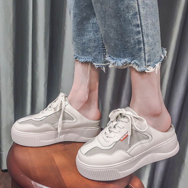 NOU Sandale dama cu talpa inalta si sireturi in doua culori