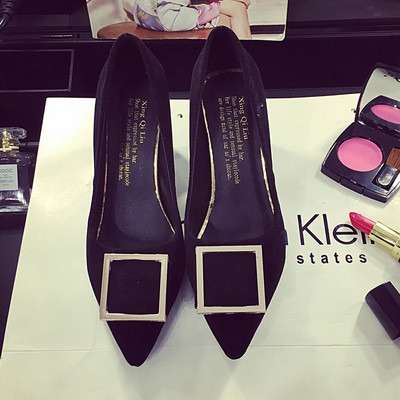 Pantofi de dama eleganti cu toc gros si decor metalic in trei culori