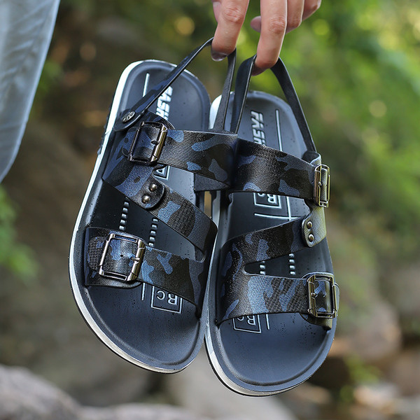 Ανδρικά σανδάλια σε μπλε, γκρι και χρυσό χρώμα