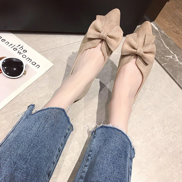 Pantofi dama din piele intoarsa eco cu panglica-doua culori