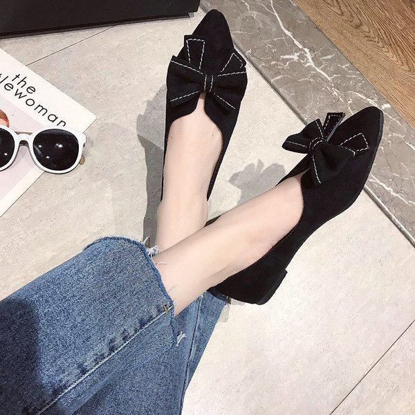 Pantofi dama din piele intoarsa eco cu panglica-doua culori