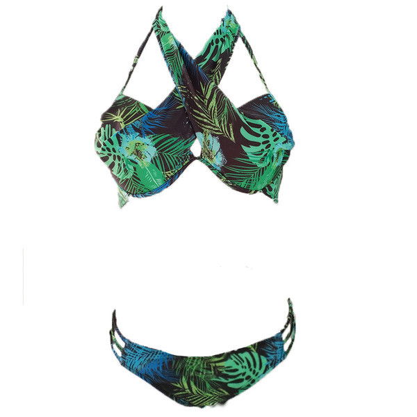 Costum de baie modern din două piese cu model floral