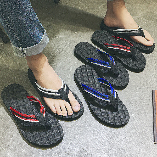 Casual αντρικές παντόφλες σε μαύρο χρώμα με χρωματιστές λωρίδες