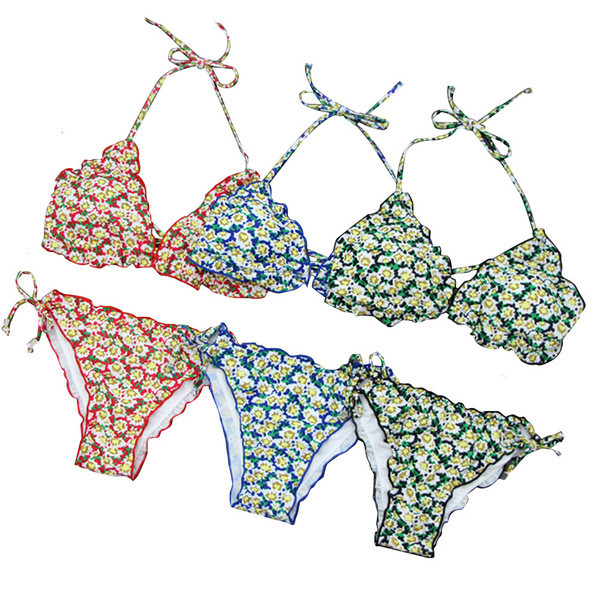 Costum de baie de damă modern în două părți cu model floral în trei culori