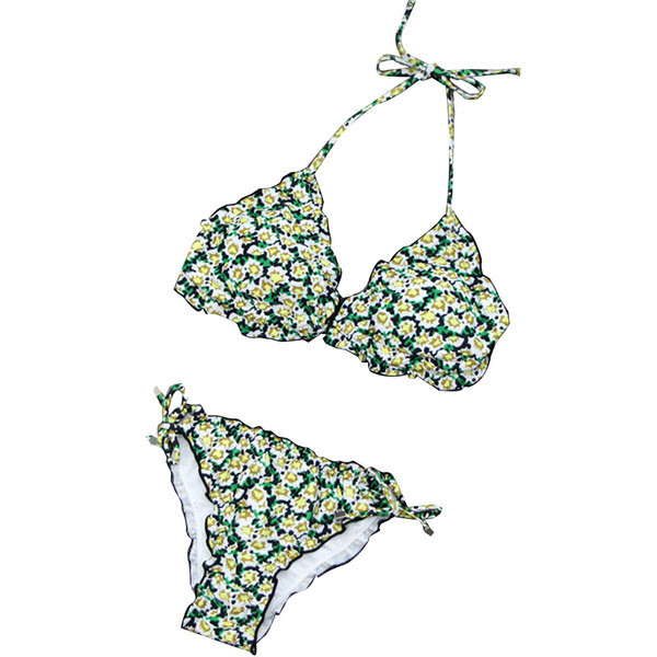 Costum de baie de damă modern în două părți cu model floral în trei culori