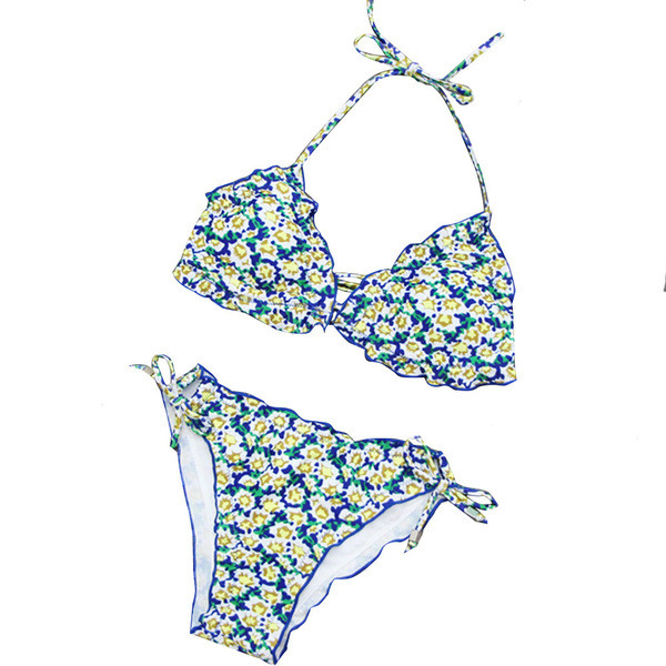 Costum de baie de damă modern în două părți cu model floral în trei culori