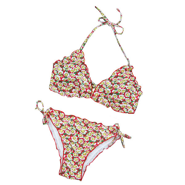 Costum de baie de damă modern în două părți cu model floral în trei culori