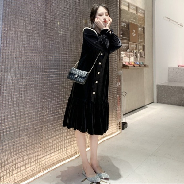 Rochie de dama moderna din catifea de culoare neagra