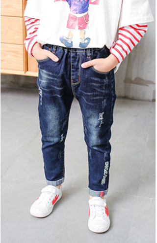 Blugi casual pentru copii pentru baieti cu inscriptie si curea elastica