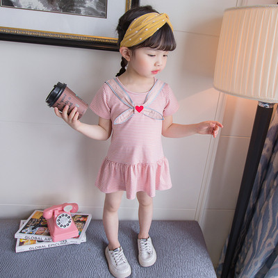 Csíkos gyerekruha két színben hímzéssel