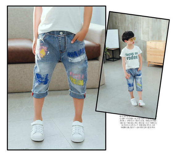 Blugi scurti casual pentru copii pentru baieti cu motive rupte