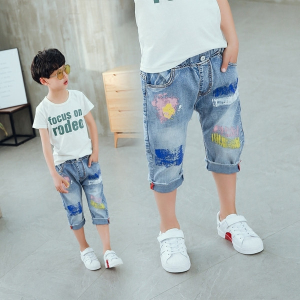 Blugi scurti casual pentru copii pentru baieti cu motive rupte