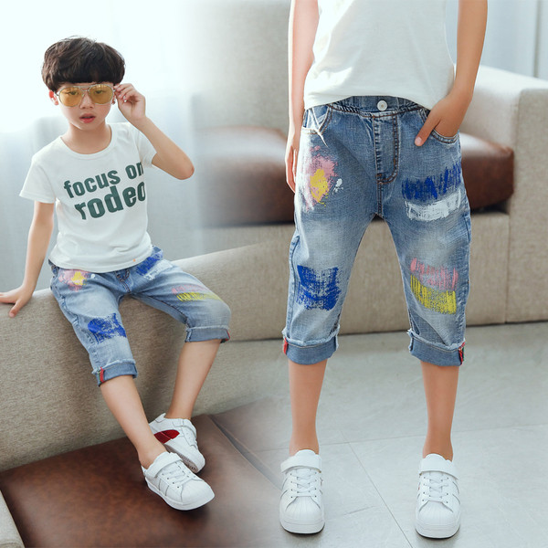 Blugi scurti casual pentru copii pentru baieti cu motive rupte