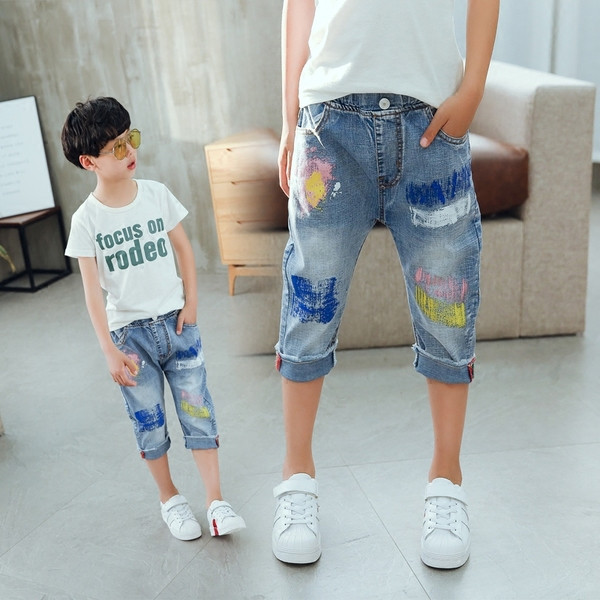 Blugi scurti casual pentru copii pentru baieti cu motive rupte