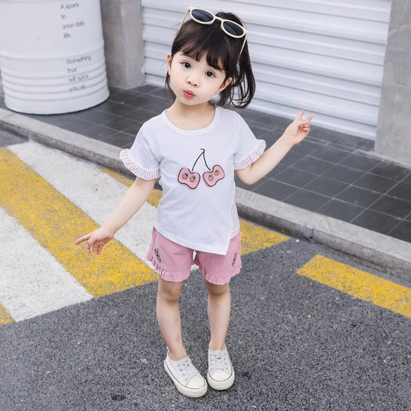 Set copii pentru fete in doua parti cu broderie