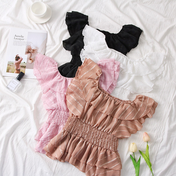 Top de primăvară damă în alb, negru, roz și bej