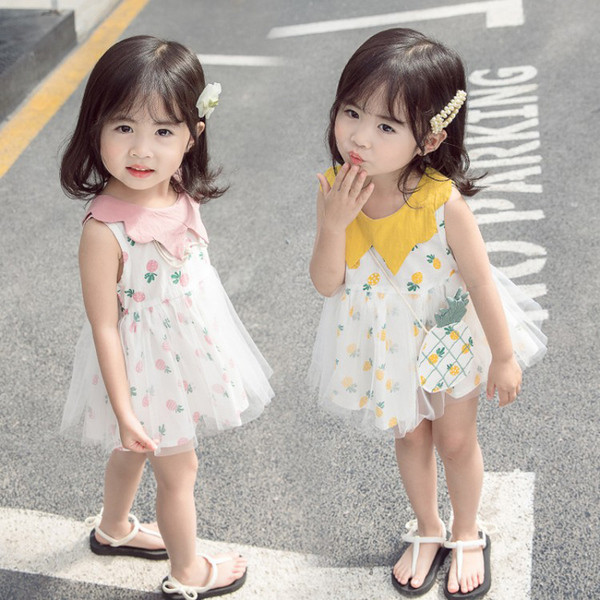 Rochie moderna pentru copii cu tul in roz si galben
