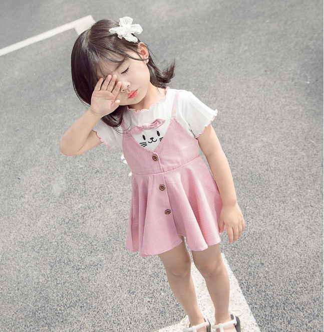 Rochie pentru copii cu maneci scurte si nasturi in doua culori