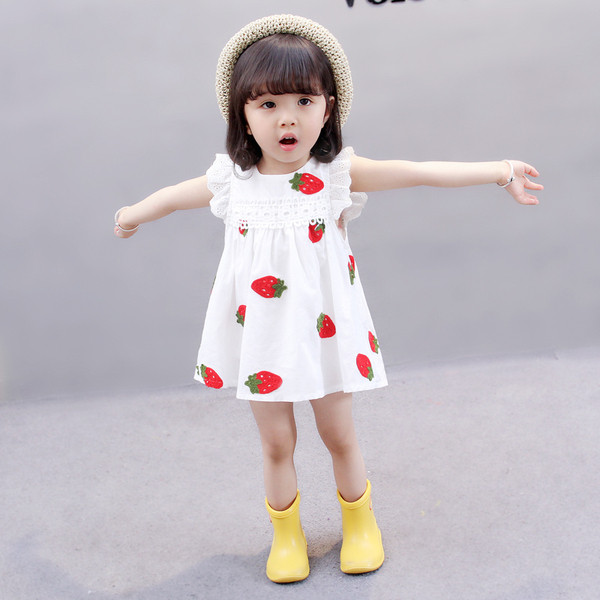 Rochie casual pentru copii cu maneca scurta in culoarea alba