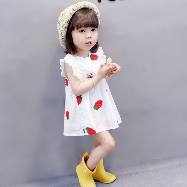 Rochie casual pentru copii cu maneca scurta in culoarea alba