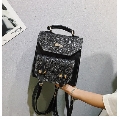 Rucsac de dama de zi cu zi din piele ecologica cu efect stralucitor