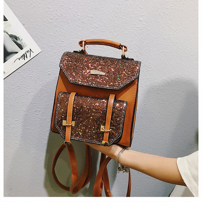 Rucsac de dama de zi cu zi din piele ecologica cu efect stralucitor