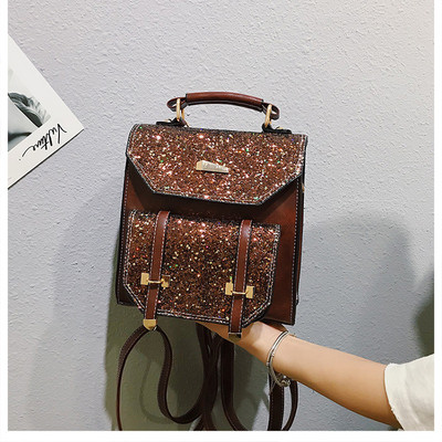 Rucsac de dama de zi cu zi din piele ecologica cu efect stralucitor