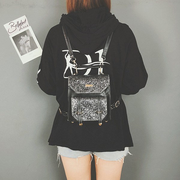 Rucsac de dama de zi cu zi din piele ecologica cu efect stralucitor