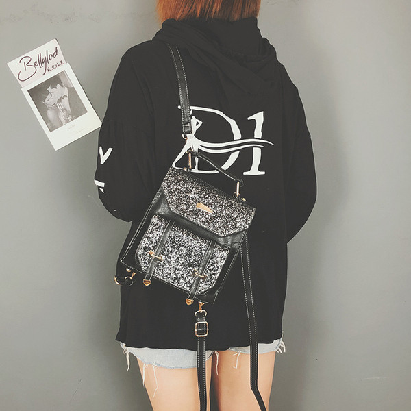 Rucsac de dama de zi cu zi din piele ecologica cu efect stralucitor