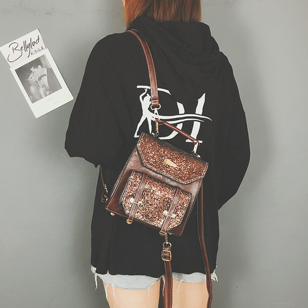 Rucsac de dama de zi cu zi din piele ecologica cu efect stralucitor