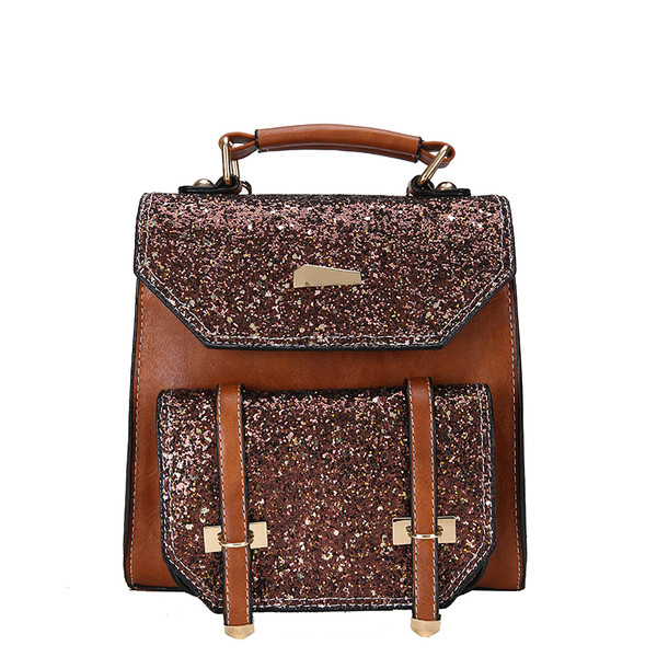 Rucsac de dama de zi cu zi din piele ecologica cu efect stralucitor