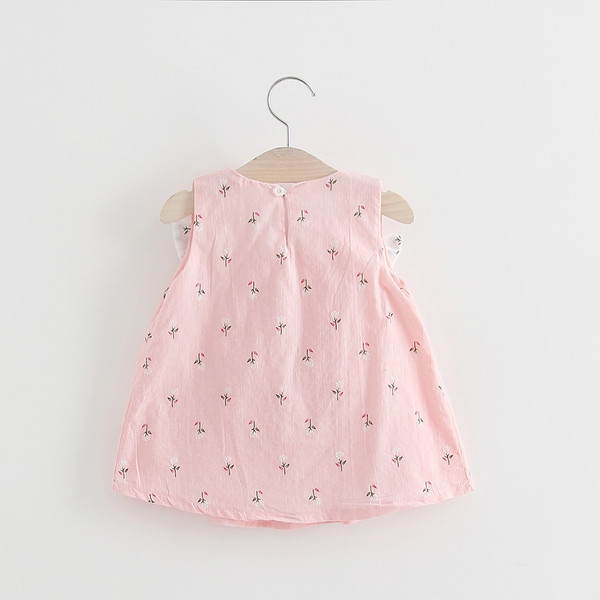 Rochie moderna pentru copii cu panglici in alb si roz