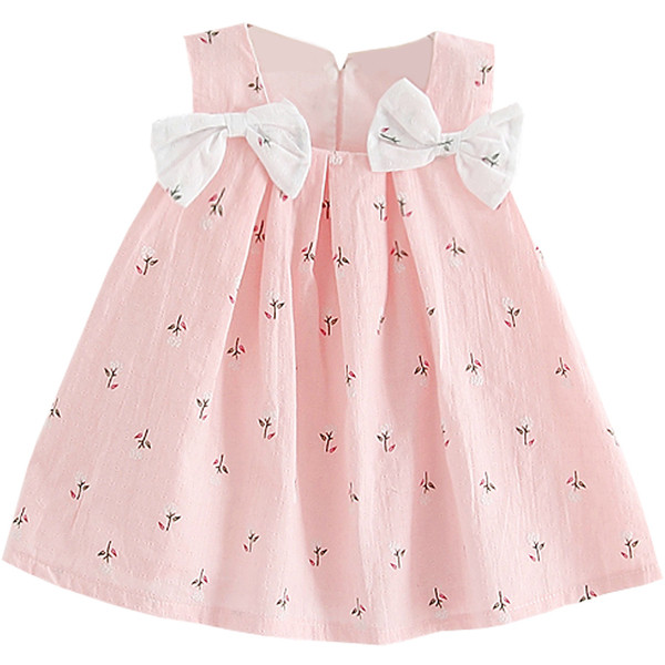 Rochie moderna pentru copii cu panglici in alb si roz