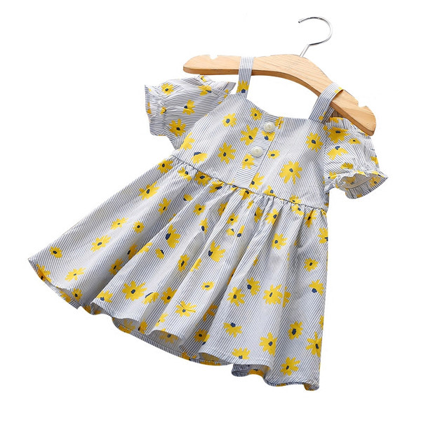 Rochie modernă pentru copii cu motive florale și umerii deschiși