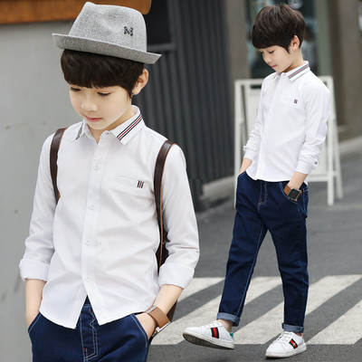 Стилна детска риза за момчета в бял цвят