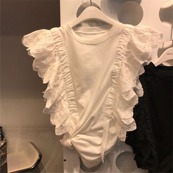 Tricou de damă modern cu decolteu O în alb și negru