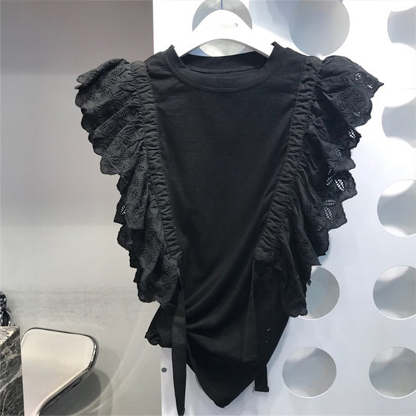 Tricou de damă modern cu decolteu O în alb și negru