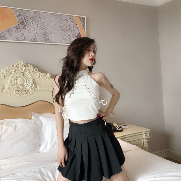 Maieu scurt de dama modern in doua culori cu cravate