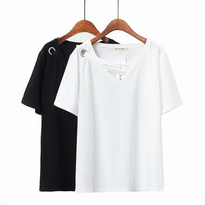 Ежедневна дамска тениска с V-Образно деколте в бял и черен цвят 