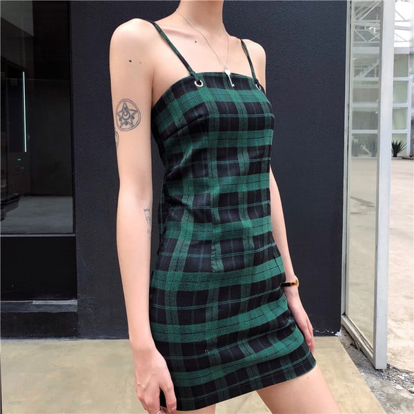 Rochie casual dama in carouri de culoare verde