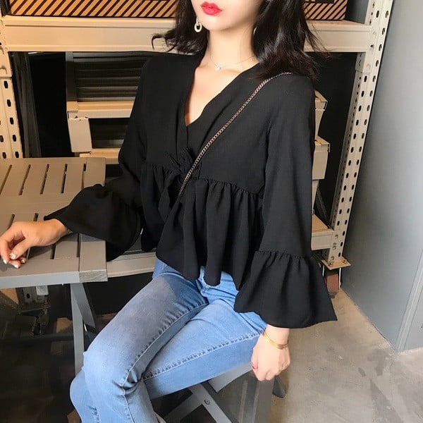 Cămașă elegantă de damă, în două culori, cu mâneci largi