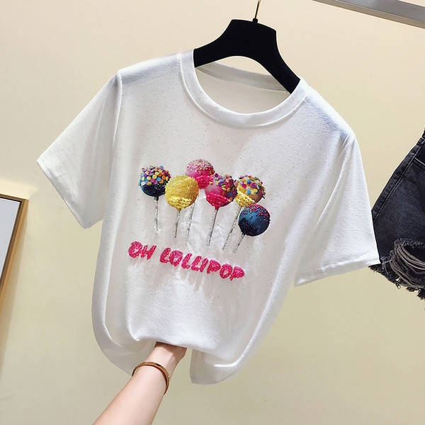 Tricou casual dama cu broderie in alb, roz si negru