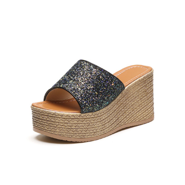 Modern női magas sarkú papucs három színben, ragyogó hatással