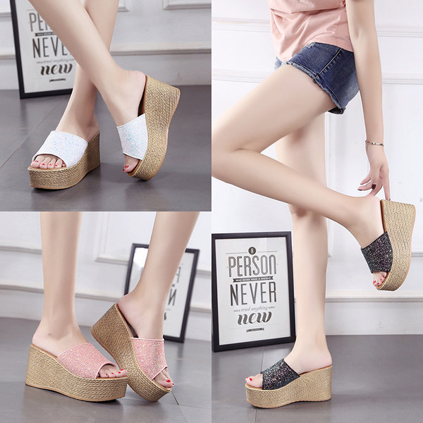 Modern női magas sarkú papucs három színben, ragyogó hatással