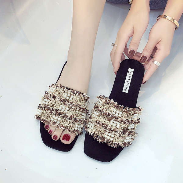 Modern női papucs díszgyöngyökkel, három színben