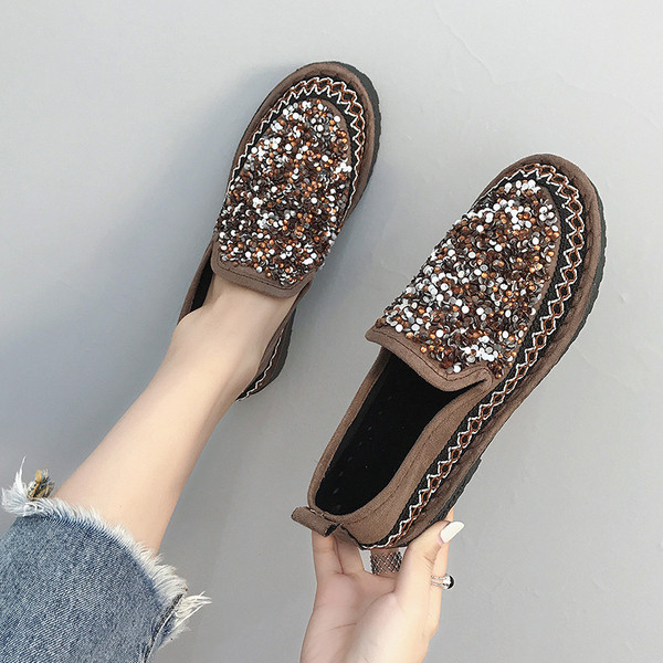 Mocasini moderni de dama cu paiete in doua culori