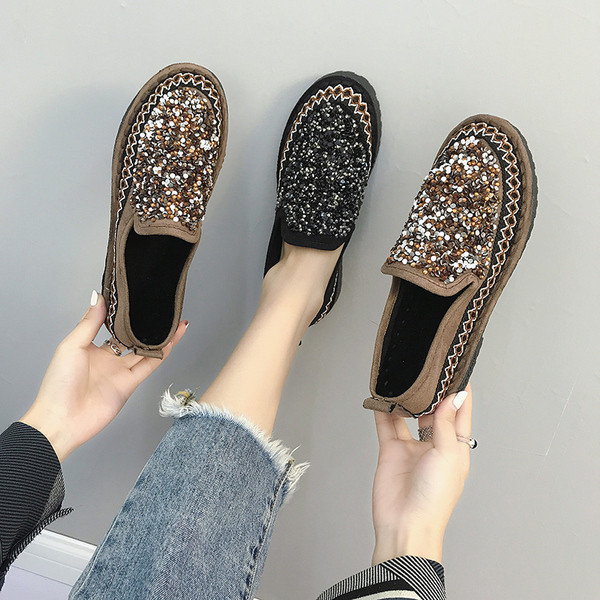 Mocasini moderni de dama cu paiete in doua culori