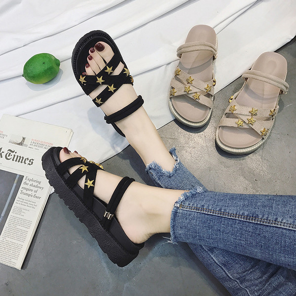 Sandale de dama moderne cu decor in doua culori