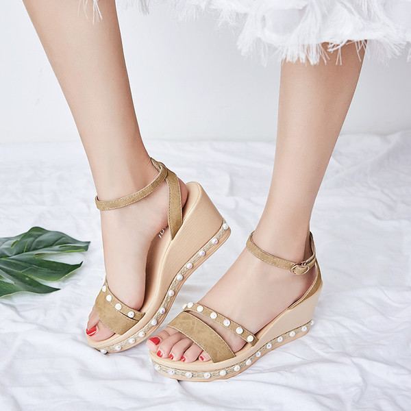 Sandale de dama moderne cu talpa inalta cu perle decorative in trei culori