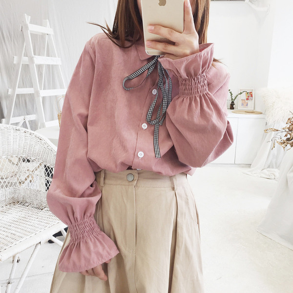 Cămașă elegantă de damă cu panglică în mai multe culori